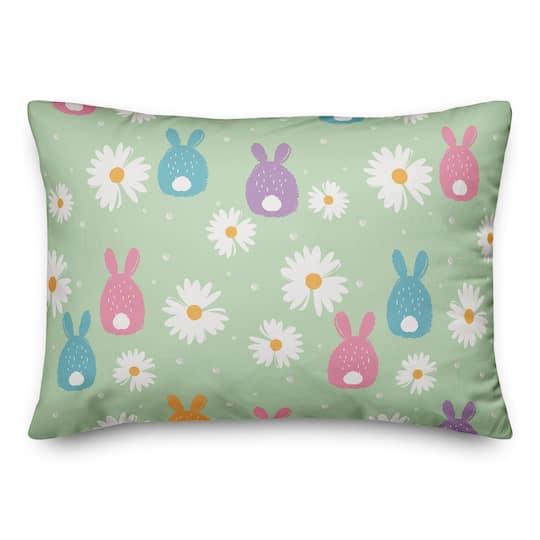 Pastel Bunny &#x26; Daisy Easter Throw Pillow